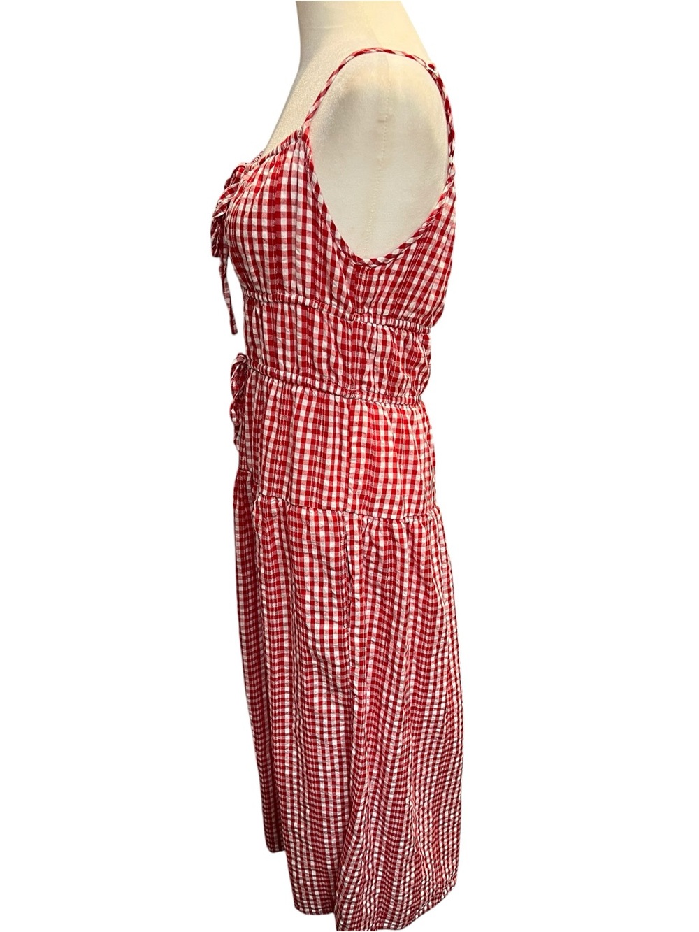 Sim & Sam Red Gingham Max Dress with Smocked Bodice - Large - Picture 6 of 9